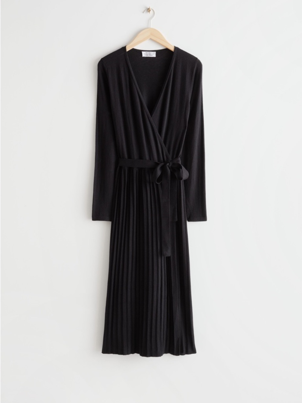 & Other Stories Black Ribbed Wrap Midi Dress Knit